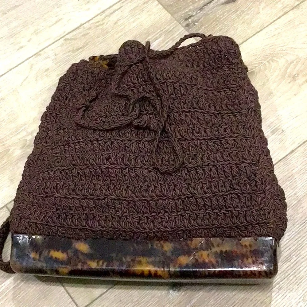 Carrie Forbes Brown Macrame Crochet Woven Tortoise Shell Backpack - Picture 10 of 12